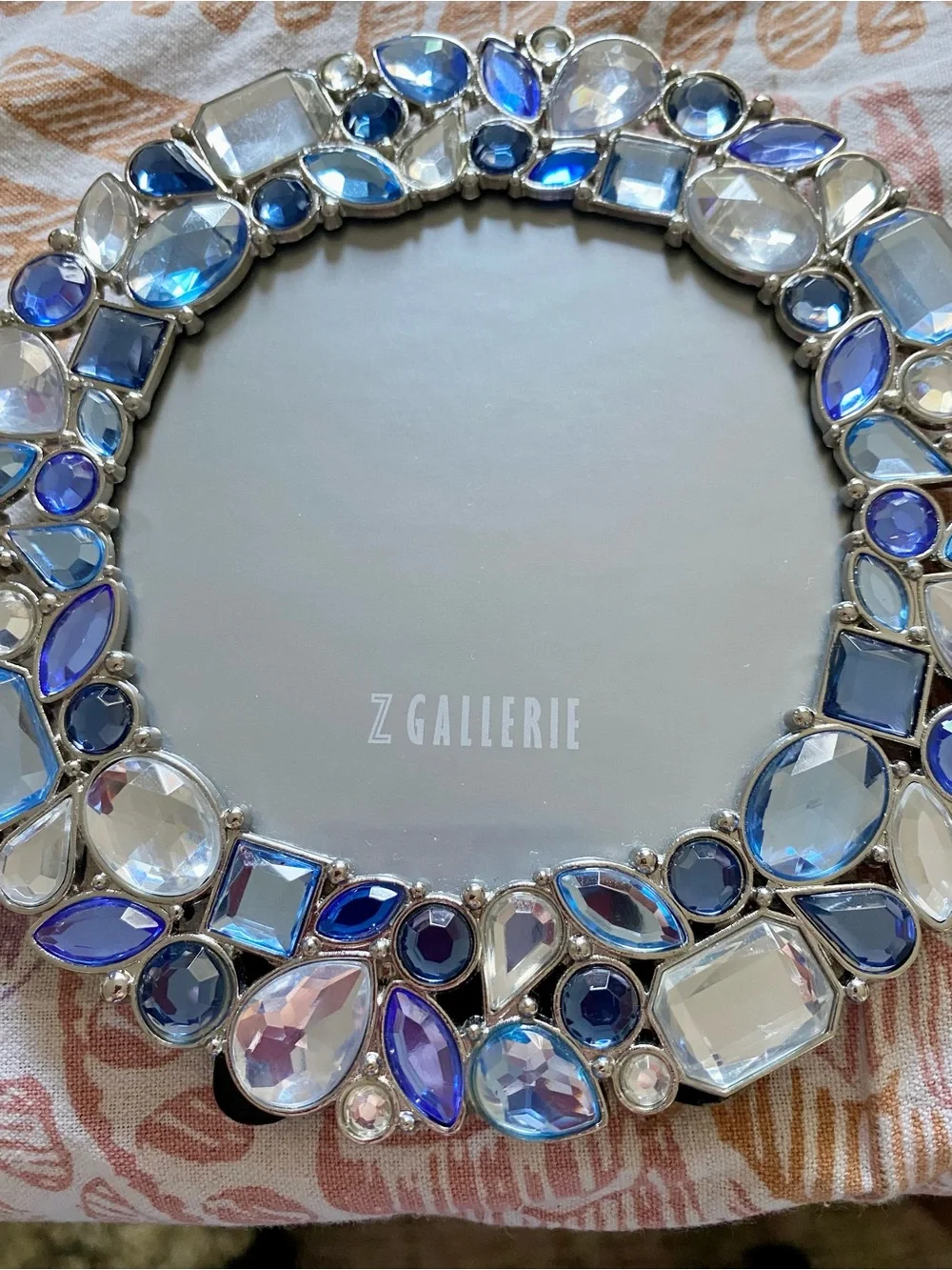 Z Gallery Blue & Clear Glass Stone Picture Frame. EC. BEAUTIFUL CLEAR GLASS.